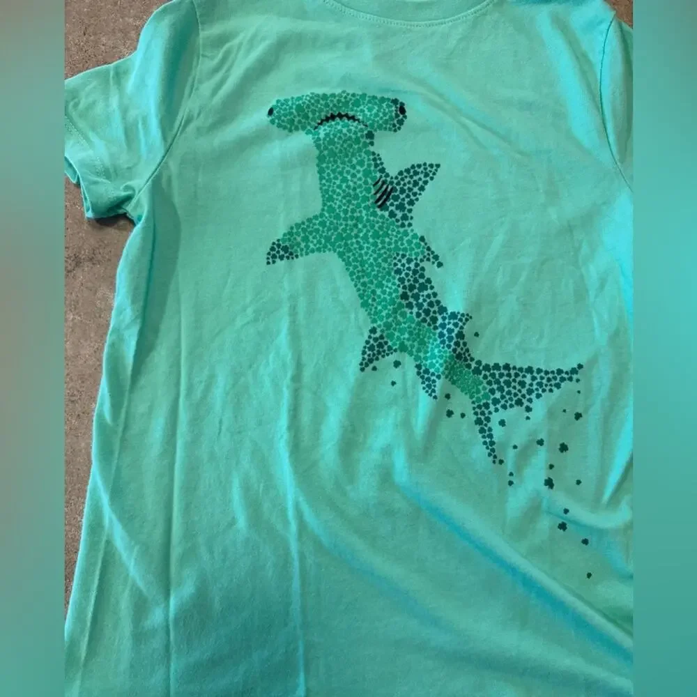 Boys Teal Hammerhead Shark Short Sleeve Casual Tee, Youth Size 6/7 Fun Festive